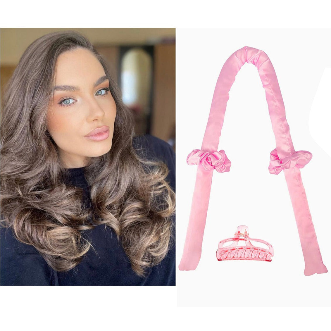 Set ondulator de par, Zola®, fara caldura, din spuma moale, accesorii incluse, lungime 100 cm, roz Set ondulator de par, Zola®, fara caldura, din spuma moale, accesorii incluse, lungime 100 cm, roz